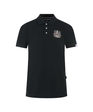 Aquascutum Branded Sleeve Black Polo Shirt. Experience the sophistication of the Aquascutum brand with this classic Black polo shirt, featuring a subtly embroidered brand logo. Feel the quality craftsmanship of this timeless piece, offering style and comfort for any occasion. Add some elegance to your wardrobe today!. Embroidered Branding on The Left Chest, Aquascutum London Classic Black Polo Shirt. 100% Cotton, Regular Fit, Fits True To Size, Button Closure, Union Jack Logo. Check Detail Under The Button Fasten, Short Sleeve, Collar Neck. Style Code: P00423 99