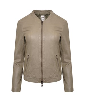 Elle Ladies Leather Biker Jacket. 4 Front pockets with zips. Long sleeves with zipped cuffs. No inside pocket. Shell 100% Leather. Lining 100% Polyester. Dty clean only.