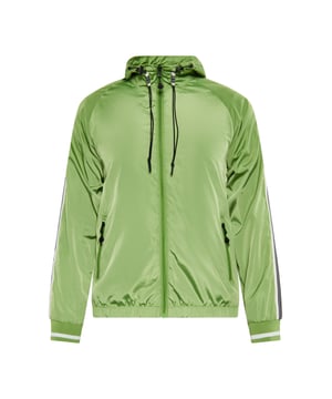 Een jack met capuchon voor optimale functionaliteit. Dit sportieve kledingstuk is uitgerust met verstelbare trekkoorden en een ritssluiting aan de voorkant die doorloopt tot aan het puntje van de kraag. Twee zijzakken met ritssluiting bieden veilige opbergmogelijkheden. Het gestreepte patroon op de manchetten en zoom voegt een vleugje stijl toe aan het algehele ontwerp. Blijf voorop met dit veelzijdige en praktische jack.  Blouson