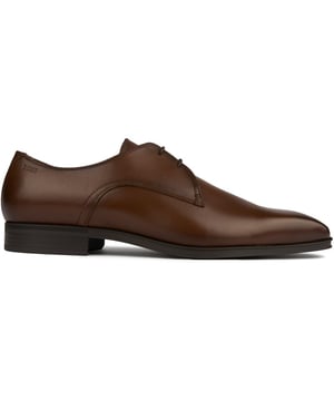 Step Out In Timeless Style With The Boss Theon Derby. Crafted From Rich Brown Leather, This Classic Lace-up Shoe Is All About Sleek Sophistication. Padded Insoles Cushion Your Feet While The Durable Rubber Soles Keep You Steady With Every Dapper Stride. Slip Into These Fine Leather Derbies To Add A Polished Touch To Any Outfit.