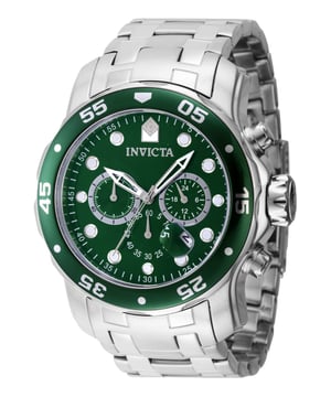 Die Invicta 47559 verfügt über ein 48 Millimeter Edelstahlgehäuse mit einem grünen Zifferblatt. Dieses Modell wird von einem präzisen Quarzwerk angetrieben. Wasserdicht bis 20 bar. Dieses Modell ist Teil der Invicta Pro Diver Kollektion. 

Inklusive 2 Jahre Invicta Garantie.