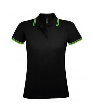 Ladies fit. Ribbed collar and cuffs with contrast double stripe tipping. Three button placket with matching buttons. Taped neck. Side vents. Twin needle hem. 100% ringspun Cotton. Ladies size: S(8/10), M(10/12), L(12/14), XL(14/16), XXL(16/18).