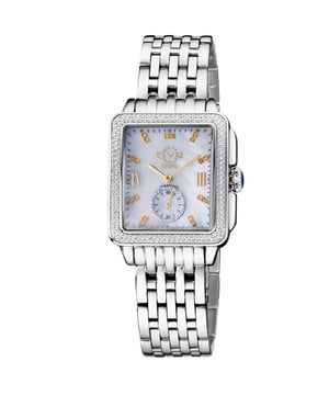 The picturesque city of Bari Italy provided the inspiration for the popular ladies GV2 Bari Collection Known throughout the world as the city of St Nicholas, it is no surprise that the historic town would continue to inspire the designers. The new line extension retains the Bari’s sophisticated rectangular mother-of-pearl dial embellished with eighteen glittering diamonds indices; adding a well-placed sixty-second sub dial. This Bari collection has been fitted with a beautiful pumpkin shape crown topped with a Diamond Cut Bezel Case.
GV2 9258B Women's Bari Swiss Quartz Diamond Watch
GV2 Women's Swiss Watch from the Bari Collection
37mm Square Silver Diamond Cut Bezel Case/ Push Pull Crown
White MOP dial with 18 Diamonds Single Cut G/H Color
Second Hand Sub Dial
316L Stainless Steel Bracelet with Deployment Buckle
Anti-reflective Sapphire Crystal
Water Resistant to 50 Meters/5ATM
Swiss Quartz Movement Ronda 1069
