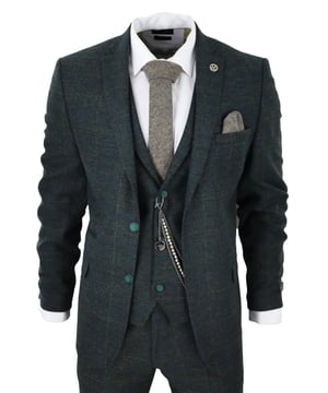 Sharp, sleek and sophisticated, look the part with this premium 3 piece Olive Green tweed suit, that features a slim fit cut, with a closer fit across the chest and narrower tailored trousers. the two-button jacket hangs beautifully and has a half canvas construction that moulds to your body shape the more you wear it. Contrasting flap pockets, buttoned cuffs and a single back vent lend the suit a classic touch of refinement. A matching tweed waistcoat completes the 3-piece with a single breasted down style with classic tailored pockets and a back adjuster to ensure you can create your ideal fit. The suit is evergreen and contemporary at the same time and allowing you to look the best all day. Pair it with a matching waistcoat, a white shirt and shoes for a dapper finish.Perfect For Any Smart Formal Traditional Vintage Retro Themed Occasions, Such As Weddings, Proms Or Parties!Tailored Fit (inbetween Slim & Regular) Many More Styles & Colours Available in Store!