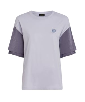 Bleiben Sie stilvoll mit diesem Belstaff Regular Fit T-Shirt. Mit einem ikonischen Logo auf der Vorderseite ist dieses T-Shirt mit Sicherheit ein Gesprachsstarter. Zeigen Sie Ihren einzigartigen Stil!, Ikonisches Logo auf der Vorderseite, normale Passform, armel 100 % Polyamid mit Knebelverschluss zur Anpassung der Passform, violettes T-Shirt von Belstaff, 100 % Baumwolle, hergestellt in der Turkei, Rundhalsausschnitt, Streetwear, kurze armel, violettes T-Shirt