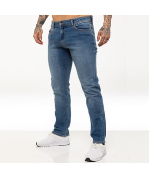 Kruze Mens Straight Leg Regular Fit Stretch Jeans With Two Front, Two Back and Single Coin Pocket. Comfortable Stretch Jeans Ideal for Casual and Work Wear.