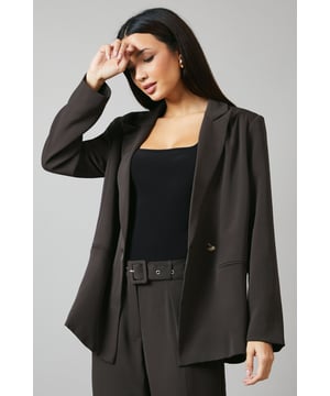Brown Double Breasted Asymmetric Blazer