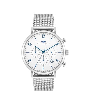 The high-end men's watch from the Rhodenwald & Sons manufacture combines the functionality of sporty chronographs with the subtle elegance of a dresswatch. The functions of 24-hour display, stopwatch and date are integrated into a tone-in-tone dial-a perfect companion not only in the office, but also in leisure time, for a suit as well as for jeans. The model convinces with a robust stainless steel housing, slim sticker, totalists in the popular tricompax arrangement and a durable quartzwerk. Consistent eye-catcher is the filigree mesh look of the Milanaise bracelet made of stainless steel.