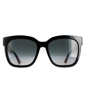 Gucci Square Womens Black With Green and Red Glitter Grey Gradient GG0034SN Sunglasses are a glamorous and oversized square shape frame. The thick acetate frame is lightweight and comfortable with Gucci's iconic GG metal logo at each of the temples. An exquisite style that will always stay on trend!