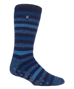 Keep feet warm, protected and supported around the home in a pair of Heat Holders slipper socks for men. They have the normal warm feeling of Heat Holders and also feature have special grips on their soles, to prevent slipping. With a massive tog rating of 2.34 they are the warmest thermal sock for you - 7X warmer than the ordinary cotton sock (0.33 tog)! These seriously chunky and warm slipper socks are made with a specifically developed extra heavy bulk yarn with extreme thermal qualities and moisture wicking abilities. Their long looped thermal pile created with innovative knitting technology produces the unique extra long looped cushion pile to hold in more warm air - increasing the thermal tog rating even more. They also have a super-soft brushed inner which maximises the amount of warm air held to the skin for all-day warmth and comfort. Finally, their non slip grip on the sole of these slipper socks will help you stay safe around the home, preventing slipping.
