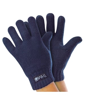 When blisteringly cold temperatures hit it is essential to make sure your kids are all wrapped up warm and snug. If you are looking for gloves with expert knitting and effective lining then these childrens THMO full finger gloves with thinsulate lining are the items you need to keep your kids hands warm and protected even during those snowball fights. These gloves have two layers built into them to facilitate the process of keeping their hands warm. The outer layer is knitted made with 100% Acrylic and is there to protect hands from cold elements. The inner lining is made with 3m thinsulate lining. Thinsulate is well known for keeping you warm and is considered one of the most effective linings. The purpose of the lining is to hold warm air inside the gloves and to keep the hot air close to your skin. The ribbed cuff on the gloves is tight enough to stop the warm air escaping but not too tight to be uncomfortable. Another ideal feature for kids especially. The THMO logo badge is on the cuff, separating your glove fashion from the rest. Remember... Be warm, think THMO. These gloves are available in 3 colours including black, grey and navy and there are 4 sizes to choose from: 6-7 years, 8-9 years, 10-11 years & 12-13 years. They are made from 100% Acrylic and are made with 2 layers. They are safely machine washable.