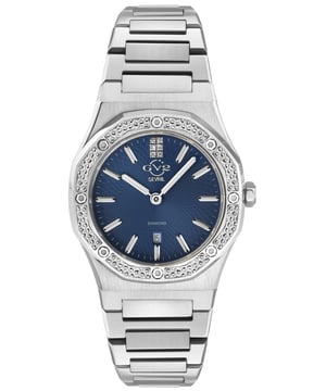 GV2 Palmanova Diamond 

Conocido por su fuerza y belleza, el Palmanova es la impresionante fortaleza renacentista en forma de estrella detrás de la última obra maestra de GV2. Con su deslumbrante bisel octagonal compensado por un dial de seis diamantes, la colección Palmanova para mujeres es un logro destacado disponible en acero inoxidable, oro rosa de 18 quilates o oro amarillo IP. Con una ventana de fecha a las 6 en punto y el distintivo movimiento de cuarzo suizo de Gevril, el Palmanova elegantemente confiado tiene una presencia impactante que sirve como un poderoso recordatorio para cualquier estrella de conquistar su día.

GV2 12703 Reloj de cuarzo suizo para mujer de la colección Palmanova
Caja octogonal de 33 mm con bisel de diamantes en acero inoxidable
Hermoso dial azul con índices plateados / Ventana de fecha a las 6 en punto
6 diamantes en el dial
Pulsera de acero inoxidable 316L con hebilla desplegable
Cristal de zafiro antirreflectante
3 ATM (30 metros, 100 pies)