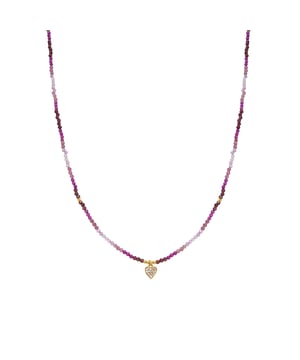 Collar Corazón cierre de Plata de Ley 925, abalorios de metal y Cristal Rosa acabado en oro amarillo de 18k. Pide un deseo se caracteriza por diseños de carácter joven, repletos de significado y color, originales a la vez que discretos, que pretenden convertirse en pequeños amuletos.