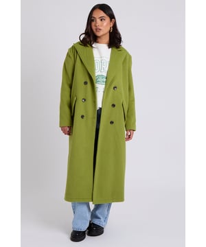 Model is 5'6 and wears a size 8, button fastening, long length, pockets, cosy fit