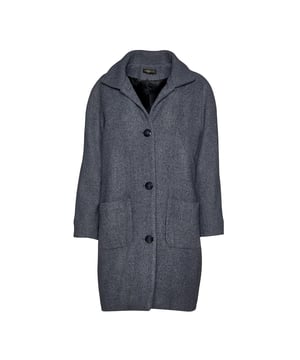 Wool blend grey melange coat. Raglan sleeves and an upright collar. Two patch pockets in the front. Fastens in the front with 4 buttons. Loose fit. Our model is 176cm and is wearing size 36/S. Measurements for size 38/M (in cm): Shoulder -48, Chest-52, Waist-54, Bottom-56, Sleeve Length-52, Body length-92. 40%wool-60%viscose. Accessories are not included.