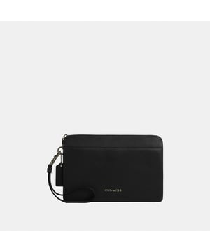 Zip Pouch in Pebbled Leather, Two credit card slots
 Inside multifunction pocket, Outside zip and magnetic snap pockets,  Length: 25.00 cm,  Width: 4.50 cm,  Height: 17.00 cm