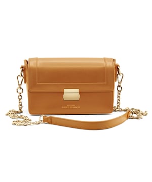 Baguette-Tasche SAINT CLOUD, getragen an der Schulter - 2 Fächer, davon 1 mit Reißverschluss - Innenfach mit Reißverschluss - Abnehmbarer Schulterriemen mit goldener Kette und Lederauflage - Logo von ATELIERS SAINT GERMAIN - Klappenverschluss mit goldenem Ratschenschloss - Vollnarbenleder-Finish