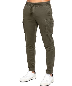 Enzo Mens Cargo Trousers. Regular Fit, Straight Leg, Enzyme Wash. 5 Pocket Design. 2 Side Pockets, 2 Cargo Pockets With Velcro Fastening. Single Back Welt Pocket. Elasticated Waistband With Adjustable Drawstring