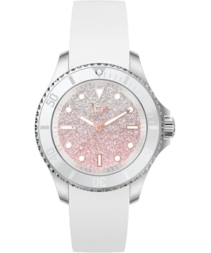 Diese Ice Watch Ice Steel - Lo White Pink Analog Uhr für  Damen ist das perfekte Accessoire zum tragen oder verschenken. Ihr Silber 35 mm Rund Gehäuse kombiniert mit dem bequemen Weiß Armband aus  Silikon garantiert, dass Sie diese atemberaubende Uhr kompromisslos genießen werden. Angetrieben von einem hochwertigen Quarz Uhrwerk und wasserdicht bis 10 bars, läuft Ihre Uhr stets weiter. Diese Uhr mit einem superweichen Silikonarmband verleiht all Ihren Outfits einen Hauch von lebendigem Stil! Diese Analoguhr verfügt über eine Kalenderfunktion: Datum, leuchtende Zeiger und leuchtende Zahlen. Diese hochwertige Uhr hat ein Weiß Silikon Band ( 19 cm Länge und 16 mm Breite) mit einer Dornschließe Gehäusedurchmesser: 35 mm,Gehäuse Höhe: 11 mm, Gehäusefarbe: Silber, Zifferblattfarbe: Rosa