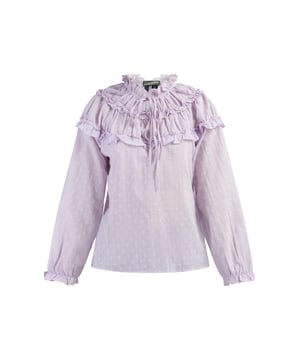 Voering: geen voering/geen voering  De romantische charme van deze DreiMaster vintage blouse vind je terug in de ruchesdetails en de rucheskraag met strikdetail. Het ontwerp is gemaakt van katoen en stippen en heeft een rechte snit met lange mouwen en elastische manchetten. Gecombineerd met denim en laarzen ontstaat een trendy contrast.  Blouse