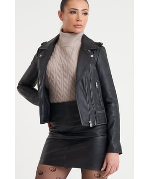 Show off your wild side with the iconic Barneys Originals washed leather jacket. This unique piece features distinctive washed markings for a worn in look. It is made from super soft goat leather, meaning it is comfortable from the very first wear and surprisingly lightweight. This is a premium version of the Barneys Originals best selling style, with a hardier leather that ages gracefully.