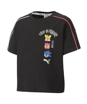Puma x Sega Graphic Kurzärmel Crew Neck Schwarze Kinder T-Shirt 596316 01