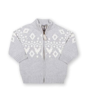 When cooler weather comes knocking your little one will love to throw on this mini Jurassic jacket. This snuggly little number is made from organic cotton with a beautiful cream Fair Isle knit design around the yoke and a warm fleece lining in the body.