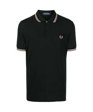 Polo Fred Perry negro, estampado en el cuello, cierre de botones en el cuello. 100% Algodón, Manga Corta, Polo Negro