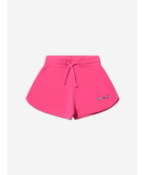 Pink shorts from Italian brand Off-White. Made of cotton, this pair features a drawstring waist, multicolored logo print, monster motif and two front pockets.