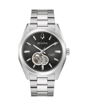 This Bulova Surveyor Analogue Watch for Men is the perfect timepiece to wear or to gift. It's Silver 42 mm Round case combined with the comfortable Silver Stainless steel watch band will ensure you enjoy this stunning timepiece without any compromise. Operated by a high quality Automatic movement and water resistant to 3 bars, your watch will keep ticking. This watch has an automatic watch movement ( recharged by any movement with your wrist; never needs a battery) -The watch has a function: Luminous Hands High quality 21 cm length and 21 mm width Silver Stainless steel strap with a Deployment clasp Case diameter: 42 mm,case thickness: 12 mm, case colour: Silver and dial colour: Black