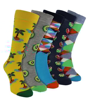 HS Happy Socks Men's 5 Pack Tropical SocksStep into the world of absolute comfort and distinguished fashion with HS Happy Socks Men's 5 Pack Tropical Socks. Tailored to fit sizes 6-11, these vibrant socks flawlessly complement both casual and formal attire, establishing them as an essential addition to your style inventory. Relish the unparalleled comfort that these socks guarantee; they are an absolute must-have for every man.Meticulously designed, HS Happy Socks socks infuse a burst of vivacity into your everyday outfit. Drawing together elements of comfort, style, and all-season applicability, these socks are engineered to keep pace with your dynamic lifestyle. Given life from a breathable, high-quality fabric, these men's socks are your new wardrobe ally. While the tropical patterns enrich the visual allure, they also maintain the perfect equilibrium of understatement and zest in your attire.HS Happy Socks Men's 5 Pack Tropical Socks bring along a suite of benefits. The unique pattern lends an ageless elegance to your look, while the gentle fabric guarantees lasting comfort. Additionally, our absorbent fabric ensures top foot hygiene, keeping your feet refreshing and scent-free. Dive into the supreme blend of comfort and style with HS Happy Socks Men's 5 Pack Tropical Socks - the gold standard in sock wear.Essential Product Details- Bright, tropical patterns- Superior grade, soft fabric- Cleverly designed- Suitable throughout the seasons- Ideal for both casual and formal occasions- Perfect fit for sizes 6-11