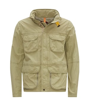 Parajumpers beige jas, twee klepzakken aan de voorkant, PJS-patch op de linkermouw, 100% polyamide jas, beige jas, jas in vissersstijl