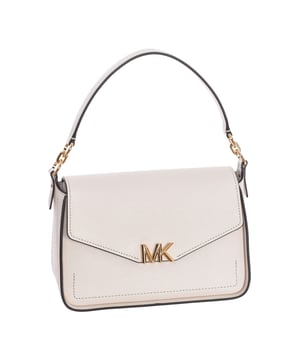 Michael Kors handbag.
 This bag will complete any look with refined charm. It contains a variety of pockets and a snap closure to keep your essentials secure. Combine it with the ultra-feminine looks of the season.
 Handbag
 100% leather
 Hardware in gold tones
 Exterior details: Exterior pocket with opening.
 Interior details: Back zipper pocket, front pocket with opening.
 Snap closure.
 Seams seen in tone.
 Includes leather strap.
 Measures: 26cm (W) x 19cm (H) x 12cm (D)
 Composition: 100% Cow skin
 Care:
Clean with a wet cloth.