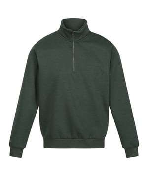 Gewebetechnik: langlebig. Materialzusammensetzung (%): 65% Polyester, 35% Baumwolle. Gewebe: Gebürstete Innenseite. Design: Unifarben. GSM (Gramm pro Quadratmeter): 180. mit kurzem Reißverschluss. Nachhaltigkeit: BCI-zugelassen. Langärmlig. Bündchen: gerippt. Saum: gerippt. Stehkragen.