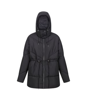 Shell: Polyester. Lining Material: 100% Polyester. Fabric: Baffled, Micro Taslan, Synthetic, Taslan. Lining: Taffeta. Design: Plain. Fabric Technology: DWR Finish, Insulating, Weather Resistant. Neckline: Hooded. Sleeve-Type: Long-Sleeved. Padded, Snug Fit. Cuff: Ribbed. Hood Features: Adjustable, Drawcord, Grown On Hood. Pockets: 2 Lower Pockets. Fastening: Full Zip, Stormflap. Waistline: Adjustable, Drawcord. Sustainability: Eco Friendly, Feather-Free, Made from Recycled Materials. 8 UK: 32 in. 10 UK: 34 in. 12 UK: 36 in. 14 UK: 38 in. 20 UK: 45 in. 18 UK: 43 in. 16 UK: 40 in.