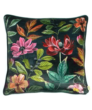 Add a tropical feel to your living space with this bold printed cushion on the softest velvet. Available in two contrasting colours this design will compliment any setting and bring immediate style to your home.
