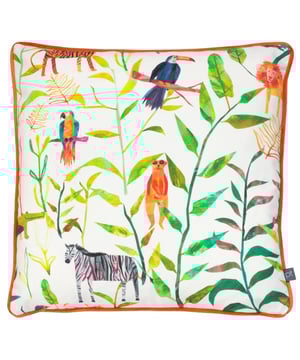 Bring a playful touch to your home, with the Hide and Seek cushion range. An artistic, bold print of exotic animals amongst an abundance of greenery. Finished off with a soft velvet reverse, to make it the perfect finishing touch to any room in your home.