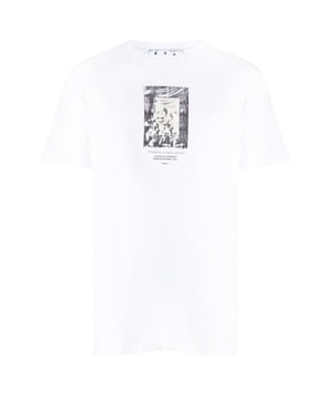 Blijf stijlvol met dit Off-White Witte T-shirt. Dit T-shirt heeft een iconisch logo op de borst en zal zeker een gespreksstarter zijn. Pronk met je unieke stijl!, Gebroken wit logo, Gebroken wit T-shirt, 100% katoen, Gemaakt in Italië, Ronde hals, Streetwear, Korte mouw, Wit T-shirt