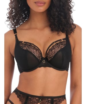 Freya Temptress Underwire Plunge Bra. With detachable front straps and moulded cups. The product is recommended for hand wash only.