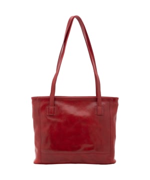 Bolso bandolera para mujer. El cierre es con cremallera. Hay dos bolsillos internos con cremalleras. Los bolsillos externos están ausentes. Falta la correa para el hombro. El mango es de piel. Hay dos compartimentos internos. El material exterior es auténtica piel de vacuno. Internamente está forrado en algodón. Medidas: 30x37x8 cm. Hecho en Italia