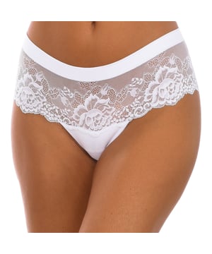 Braguita brasileña Janira.
Color Blanco
Cinturilla elástica
Encaje de inspiración floral que no marca.
No oprime ni se clava, totalmente invisible.
Efecto tanga.
Costuras vistas a tono.

Composición:  85% Poliamida, 15% Elastano

Lavar a temperatura max 30º.
-No usar lejía.
-No usar plancha.
-No usar secadora.
-No lavar en seco.