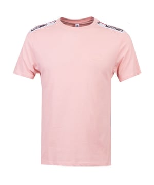 Moschino Taped Shoulder Logo Pink T-Shirt , Tape Logo On Shoulder, 100% Cotton, Regular Fit, Fits True To Size, Taped Shoulder, Monotone Logo On Chest