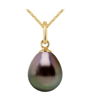 Colgante articulado Pearl Tahiti Tahiti Pear de 9-10 mm - Calidad A + - Este colgante se entregará con una cadena de oro amarillo plateada ofrecida - oro amarillo 375 milésimas - Garantía 2 años - viene en su caja con un certificado de autenticidad y una internacional Garantía: todas nuestras joyas están hechas en Francia.