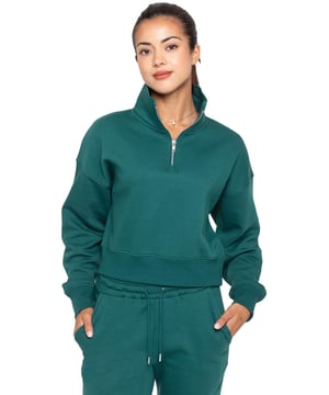 Sudadera Enzo para mujer con media cremallera, mangas largas, cuello alzado, suave, elástica y cómoda, media cremallera agregada para darle estilo, fácil de usar, ajuste regular, mantiene el cuerpo abrigado, disponible en 4 colores, tallas S-XL, 50% algodón 50 % Poliéster, Lavable a máquina.