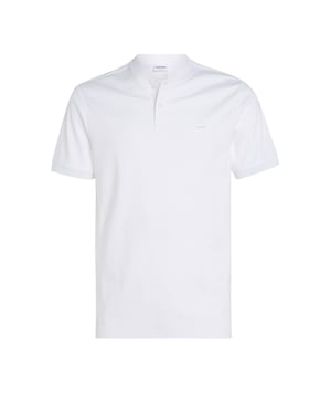 Mens Calvin Klein Smooth Cotton Stand Collar Polo Shirt in white.- Polo collar.- Two button fastening.- Short sleeves.- Ribbed cuffs.- Calvin Klein branding.- Slim fit.- Ref: K10K111201YAF