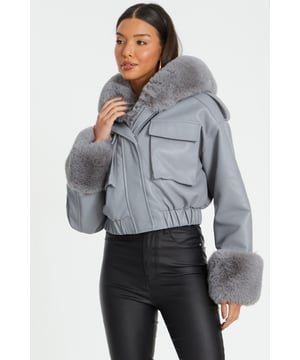- Faux fur - Bomber style - Zip up - Model height: 5' 7" - Model wears size: s - Always check the care wash label - Cool hand wash with mild detergent