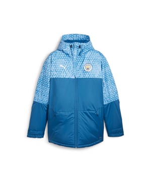 PRODUCT STORY: Gear up for chilly weather and cold days at the stadium in this Man City winter jacket, which is built with a long body and our breathable, insulating tech to keep you warm all winter long. FEATURES & BENEFITS: Recycled content: Made with 50% recycled material excluding trims and decorations as a step toward a better future; warmCELL: Breathable cold weather technology designed to trap heat close to your body and keep you warm during exercise. DETAILS: Regular fit; Long jacket; Padded; Hood; Full-zip closure; Official crest.