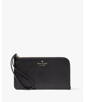 Lucy Saffiano Leather Medium L-Zip Wristlet, Metal Pinmount Logo, 3 Credit Card Slots,  Width: 20.00 Cm,  Height: 12.00 Cm