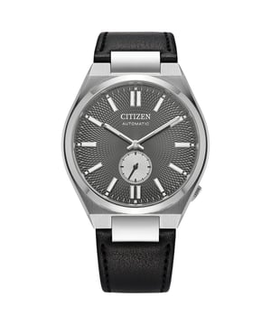 This Citizen Tsuyosa Analogue Watch for Men is the perfect timepiece to wear or to gift. It's Silver 40 mm Round case combined with the comfortable Black Leather watch band will ensure you enjoy this stunning timepiece without any compromise. Operated by a high quality Automatic movement and water resistant to 5 bars, your watch will keep ticking. The "Tsuyosa" Small Second Automatic brings ultramodern all-purpose styling right to your wrist. This Analogue watch has a function: Luminous Hands and Luminous Numbers High quality 21 cm length and 22 mm width Black Leather strap with a Deployment clasp Case diameter: 40 mm,case thickness: 12 mm, case colour: Silver and dial colour: Grey