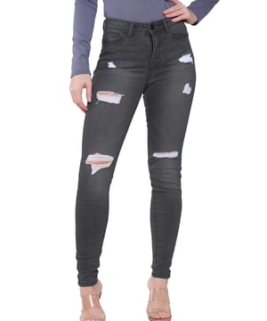 Enzo Womens Skinny Stretch Jeans, Slim Fitted Jeans With Faded Detail to Leg, Featuring 2 Front Pockets, 2 Back Pockets and 1 Coin Pocket, Zip Fly Fastening, 98% Cotton, 2% Elastane, Ideal for casual wear